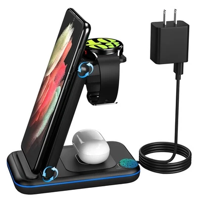 Wireless Charger for Samsung/Android, Foldable 3 in 1 Fast Charging Station/S... - Image 1 of 4