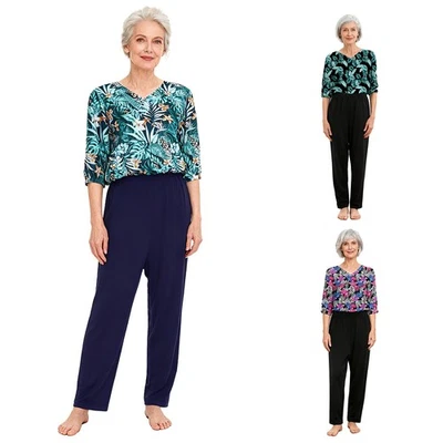 Damen Strampelhöschen Weite Hose Jumpsuit Nachtwäsche Trikot Gedruckt Zurück - Bild 1 von 4