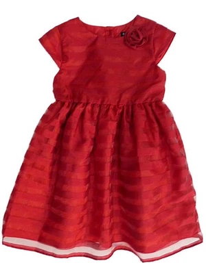 George Girls 5 Red Sheer/Solid Stripe Dress Full Skirt Rose Holiday Christmas - Image 1 of 4