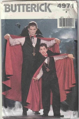 Butterick 4971 Boys Dracula Halloween Costume Cape Sewing Pattern Sz 7 - 14 - Image 1 of 2