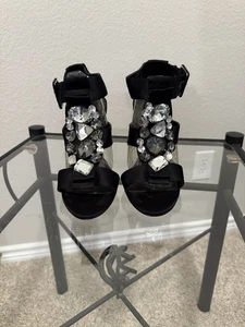 Steve Madden Luxe Negro Satinado con Correa de Tobillo de Estrás Talla Tacones 7.5 - Imagen 1 de 7