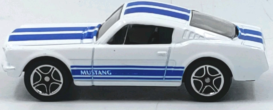 1998 MATCHBOX 1965 Ford Mustang GT Fastback #72 White Blue Stripes 1:66 Diecast - Image 1 of 4