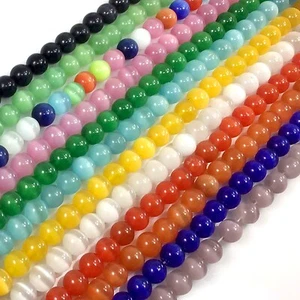 12mm Cat Eye Glass Beads Smooth Loose Round Bead 14" Cat's Eye Bead CraftBeaded - Picture 1 of 33