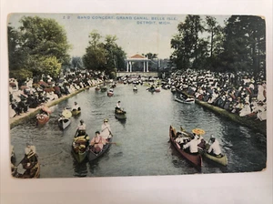 Detroit MI- Michigan, Band Concert, Belle Isle, Antique, Vintage Postcard - Imagen 1 de 9
