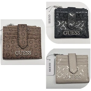 GUESS Women Logo Bifold Wallet 4"x3.5" U PICK ~ Black ~ Cocoa Brown ~ Sand Ivory - Picture 1 of 10