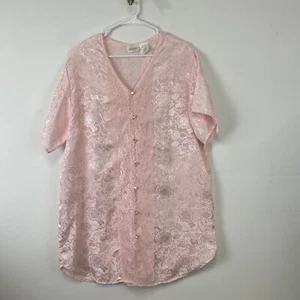 Adonna Nightgown Robe Women Size Large Button Down Short Sleeves Lace Pink Lace - Picture 1 of 7