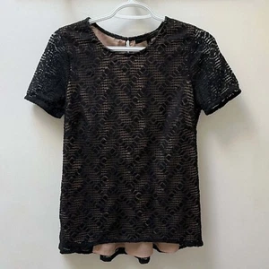 BCBGMAXAZRIA "Cacey" Black Tan Top w/ Lace Overlay Size Small S - Picture 1 of 8