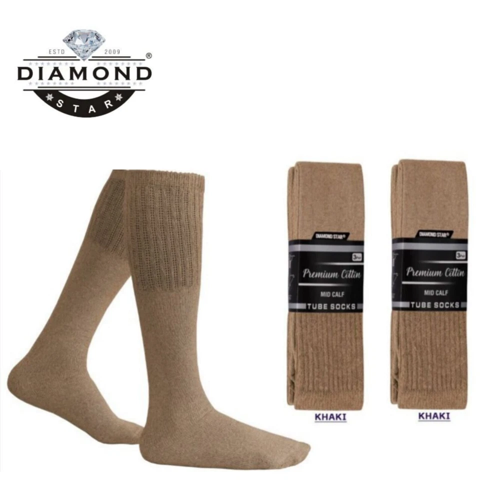 12 Pairs Men's Khaki Cotton Athletic Sports Tube Socks 30" Size Big & Tall 13-16 - Image 1 of 3