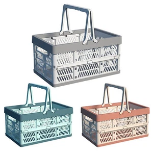 Folding Picnic Basket Grocery Shopping Basket with Handles Storage Container - Picture 1 of 15