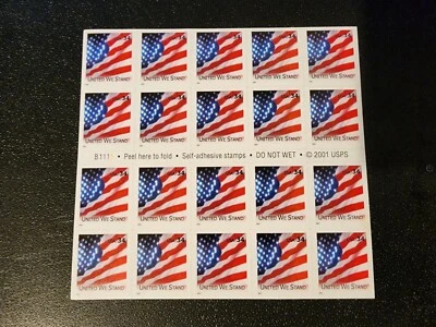 USPS  Scott # 3549 AMERICAN FLAG " UNITED WE STAND " Twenty, 34cent stamp 2001 - Image 1 of 3