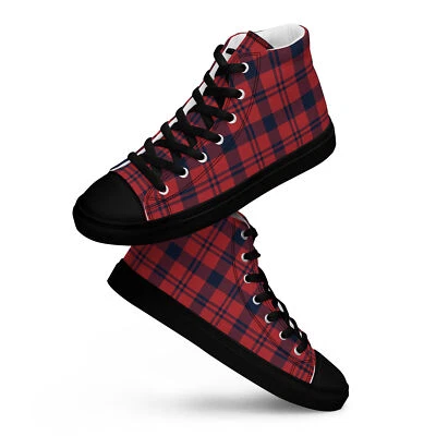 Black & Red Plaid Men’s High Top Canvas Shoes - Image 1 of 4