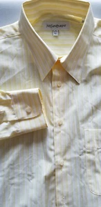 YVES SAINT LAURENT Men Classic Cotton Long Sleeve Polo Dress Shirt - 17 34/35 - Picture 1 of 4