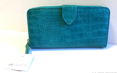 Cartera Liz Claiborne para mujer con lengüeta verde caribeño cremallera triple carpeta Foto 1 de 4