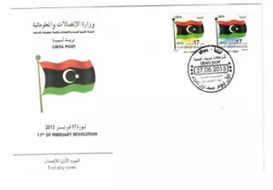2013 Libya FDC Anniversary of Revolution Definitive Libyan Flag Adhesives - Picture 1 of 1