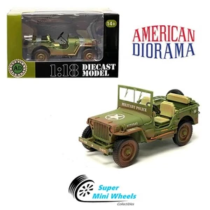 American Diorama 1:18 - 1/4 Ton Military Police Jeep Green Weathered - Picture 1 of 2
