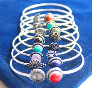 Venta al por mayor Brazalete Brazalete Mezcla Piedras Preciosas Hecho a Mano Plata Superpuesto Brazalete Brazalete - Imagen 1 de 12