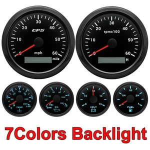 6 Gauge Set 85mm GPS Speedometer 0-60MPH w/tacho & 52mm Fuel Temp Oil Voltmeter - Picture 1 of 21