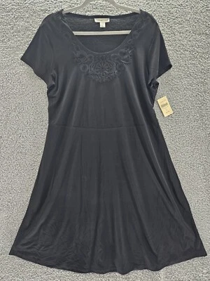 Coldwater Creek Dress XL Soutache Scroll Black Midi Cap Sleeve Stretch New - Image 1 of 4