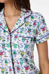 NEW NWT Roller Rabbit Back To School Monkey Polo Shorts Pajamas White PJ XS - Picture 1 of 8