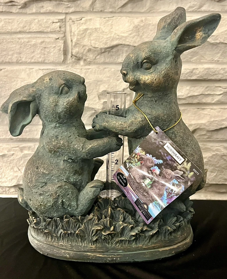 Moonrays~Bunny Solar Powered White LED Light, Rain Gauge Garden Accent Dusk/Dawn - Image 1 of 4