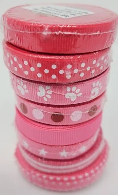 8 Pattern & Solid Grosgrain Hot Pink Ribbons Lot - Image 1 of 3