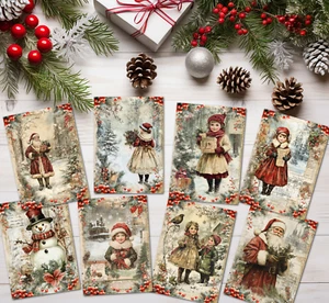 8 Christmas Traditional Victorian Style Toppers Card Making Scrap Book Cards - Picture 1 of 3