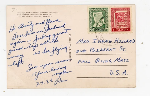 vintage Keflavik Iceland stamp cover/airport photo postcard Cover