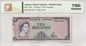 1960 Jamaica 10 Shillings Pick#51Bb TQG Genuine - Picture 1 of 2