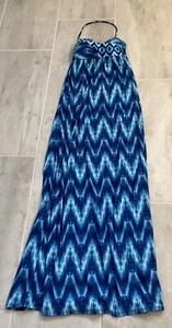 La Blanca Women’s Blue Chevron Abstract Print Halter Maxi Dress-EUC-Sz XS-Quick - Picture 1 of 10