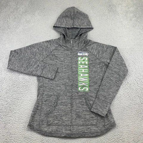 Seattle Seahawks Hoodie Womens Large Heather Grey Full Zip Jacket NFL Football Cover
