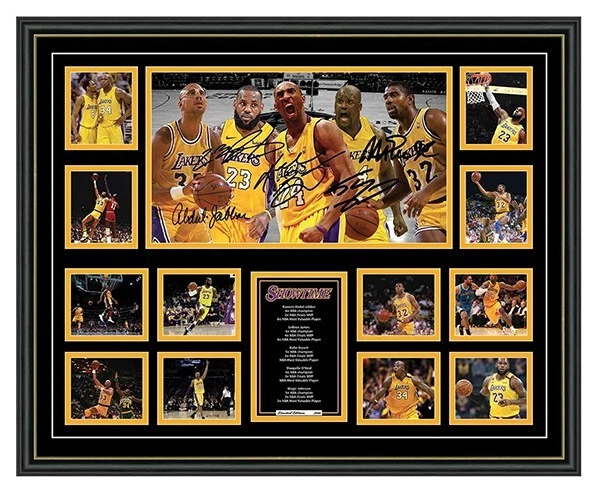 LA LAKERS KOBE BRYANT LEBRON JAMES SHAQ MAGIC SIGNED LTD ED FRAMED MEMORABILIA - image 1 of 4