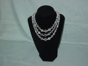 Vintage Graduated 3 String Aurora Borealis Crystal Choker Necklace - Picture 1 of 5