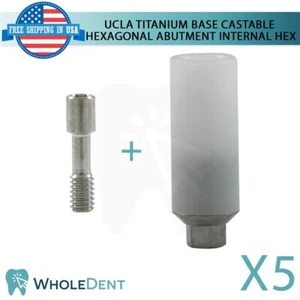 5x UCLA Anti Rotational Plastic Castable Abutment Titanium Base Int Hex - Picture 1 of 3
