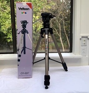 Velbon CX 687 Deluxe Heavy-Duty Aluminum Camcorder Tripod w Fluid Panhead - Picture 1 of 9
