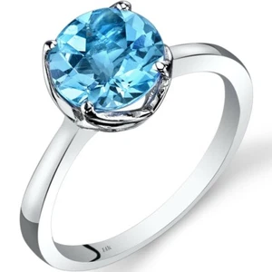 14K White Gold Swiss Blue Topaz Solitaire Ring 2.25 Ct Checkerboard Cut Size 7 - Picture 1 of 3