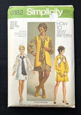 Simplicity 9182 Misses Dress-Bolero-Vest-Scarf Vintage 1970 Pattern sz 12 Uncut - Image 1 of 2