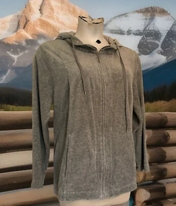 Jones New York Soft Velour Full Zip Jacket Size 2X Silver Gray Hooded Pockets - Picture 1 of 11