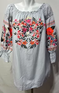 Free People Damen Medium besticktes Kleid Tunika Longbluse hellgrau Oversize - Bild 1 von 6