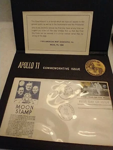 Apollo 11 Lunar Space Mission Grp: 1 Medal in Box & 1 First Day Cover in Folder - Picture 1 of 5