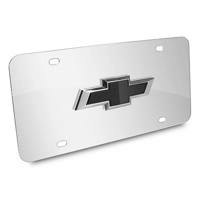 Placa de matrícula Chevrolet 3D negra con logotipo de pajarita cromada de acero inoxidable Foto 1 de 3