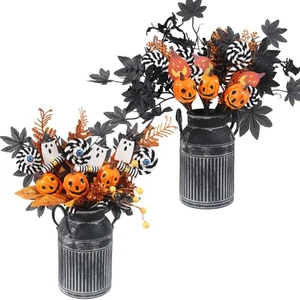 6 PIEZAS Decoraciones de Halloween, Flores Artificiales Negras con Calabaza de Eucalipto... - Imagen 1 de 7