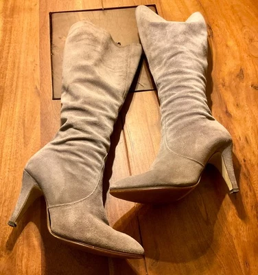 High Heel Stiefel, Wildleder grau, original 80er Vintage , Damen Kniestiefel - Bild 1 von 4