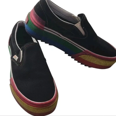 Vans Rainbow Glitter Shoes Black Platform Stacked Slip-On Sneakers Womens 6.5  - Image 1 of 4