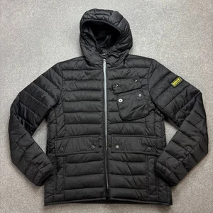 Barbour Jacket Adult Medium Black Ouston Down Puffer Hunting Country Hood Men - Picture 1 of 11