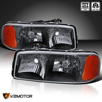 Black Fits 1999-2006 GMC Sierra 2000-2006 Yukon XL 1500 Denali Headlights Lamps Foto 1 de 4