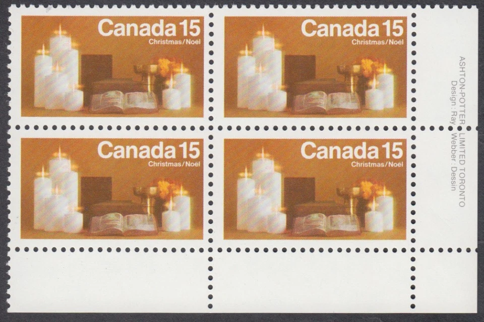 Canada - #609 Christmas Candles Plate Block - MNH - Image 1 of 1