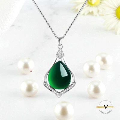 COLLANA DONNA CON PIETRA NATURALE GIADA VERDE E ZIRCONI ARGENTO 925 - Immagine 1 di 4