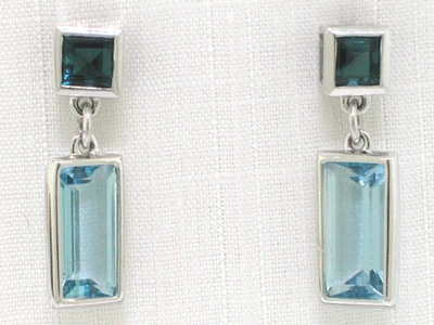 Aquamarin Ohrhänger 750 Weißgold 18Kt Gold  2 natürliche Aquamarine 2 Turmaline - Bild 1 von 4
