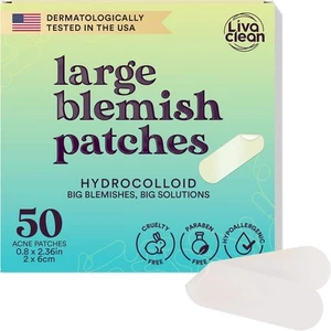 LivaClean 50CT Large Hydrocolloid Acne Patches - for Pore Spots Nose Face Cysti - Picture 1 of 9