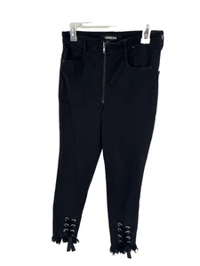 Express Womens 6 Black Super High Rise Ankle Legging Jeans Lace Up Hem Stretch - Picture 1 of 7